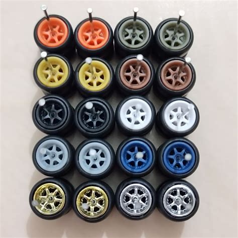 Tayar Getah 6 Spoke Rubber Wheels Tyres Hot Wheels Matchbox 10mm JDM