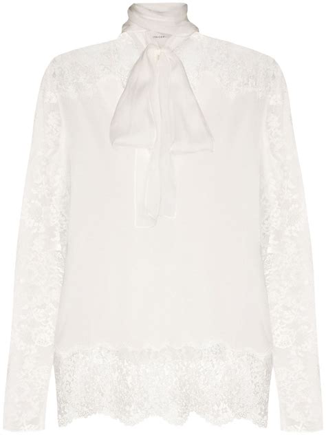 Faith Connexion Lace Detail Pussy Bow Blouse White FARFETCH TW