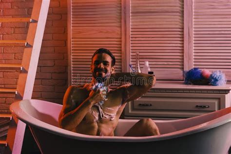 Sex And Relaxation Concept Guy Sitting Naked In Bathroom Stock Image Image Of Naked Athlete