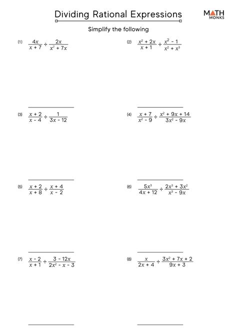 Dividing Rational Expressions Worksheets Math Monks