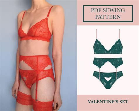 Lace Lingerie Set Sewing Pattern Bundle Includes Suspender Belt Triangle Bralette Lace Ouvert