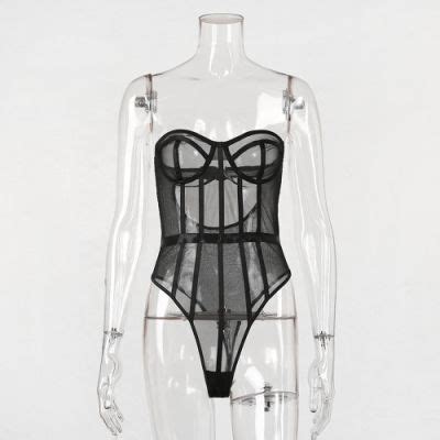 China Stylish Club Wear Mesh Transparent Strapless Womens Sexy Lingerie One Piece Bodysuit