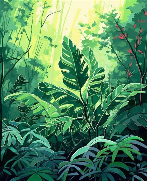 Premium Photo There Is A Painting Of A Jungle Scene With A Lot Of