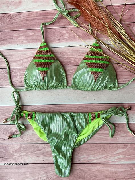 Semi String Bikini Greentexture Van Specials Maat Broekje Xl Maat Topje S