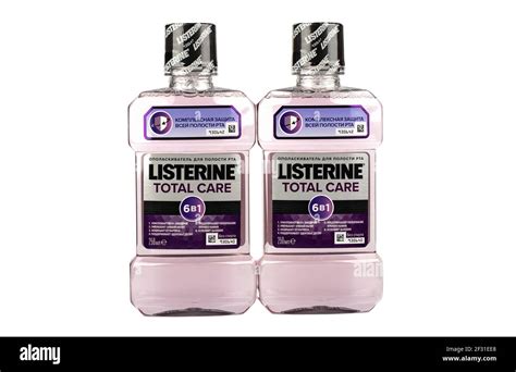 Moscow, Russia - March 1, 2021: Listerine Total Care 6 in 1 Two plastic ...