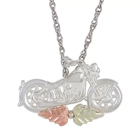 Black Hills Gold Tri Tone Motorcycle Pendant Necklace In Sterling Silver