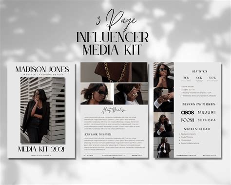 3 Page Media Kit, Influencer Media Kit, Blogger Media Kit, Content