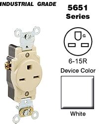 Leviton 5651 W Single Receptacle Industrial Grade 6 15R 15A 250V Side