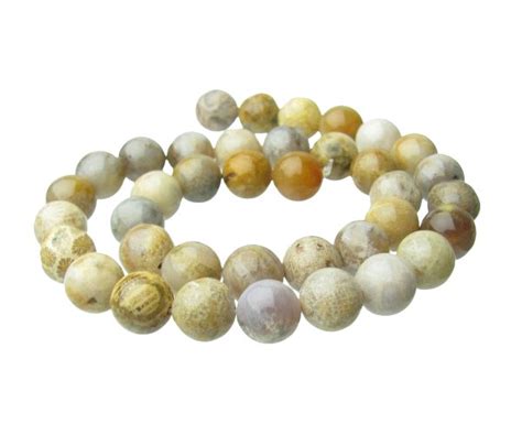 Yellow Fossil Jasper Gemstone Round Beads 10mm Strand My Beads