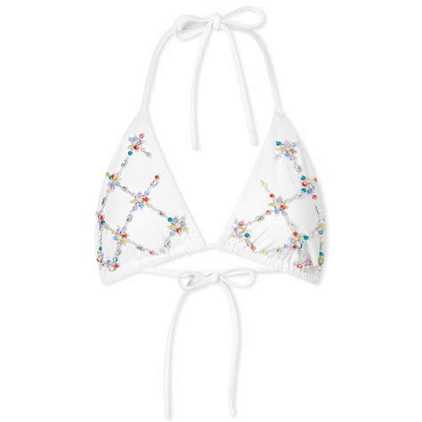 Oceanus Women S Georgette Beaded Bikini Top In White Oceanus