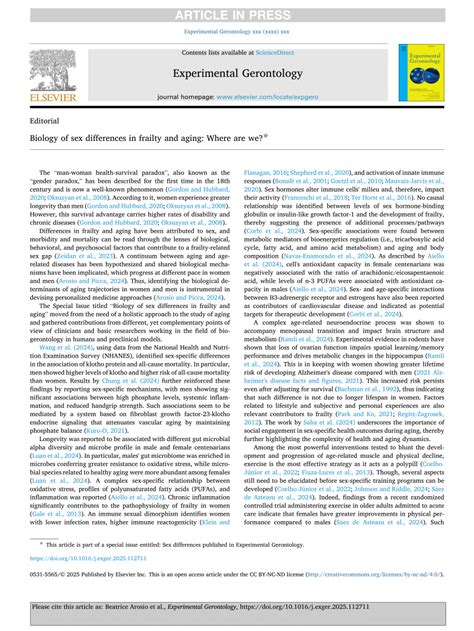 PDF Biology Of Sex Differences In Frailty And Aging Where Are We
