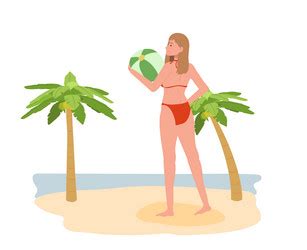 Summer Beach Vacation Theme Girl In Bikini Vector Image
