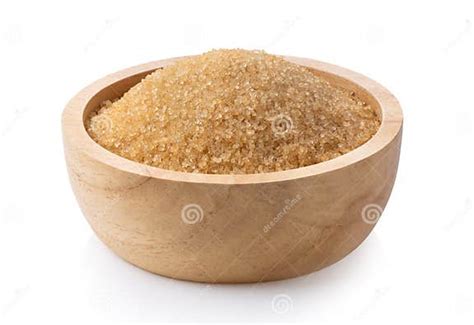 Brown Sugar In Wood Bowl Isolated On White Background Stock Photo