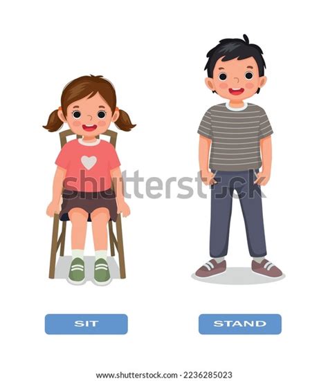 Opposite Adjective Antonym Words Sit Stand Stock Vector Royalty Free