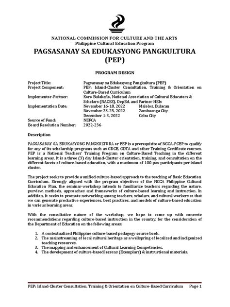 Pagsasanay Sa Edukasyong Pangkultura Pdf Learning