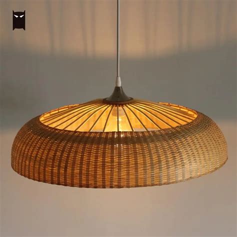 Cm Bamboo Wicker Rattan Ring Shade Pendant Light Fixture Rustic