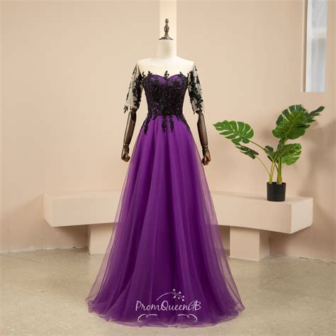 Purple And Black Lace Bridesmaid Dresses