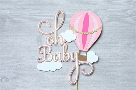 Pink Oh Baby Cake Topper Hot Air Balloon Baby Shower Up Up Etsy