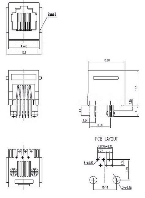 RJ connector 6P6C female kunststof zwart RJ12 verticaal PCB - DomoticX