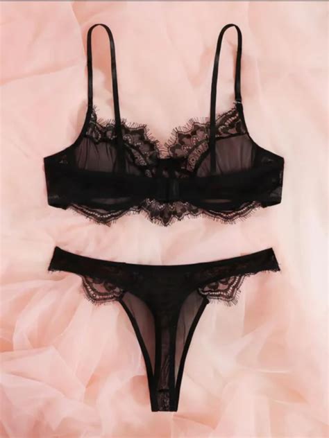 Contrast Lace Mesh Underwire Lingerie Set Decor Essentials