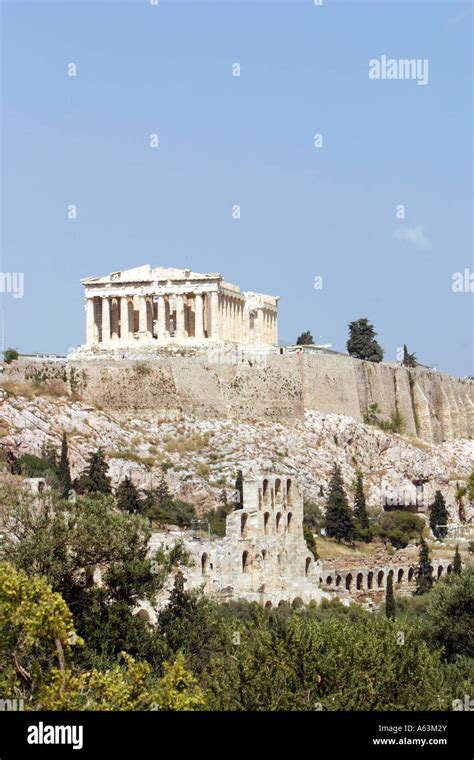 View of the Acropilis and the Parthenon with the Stoa of Eumenes from the Philopappou Filopapou ...