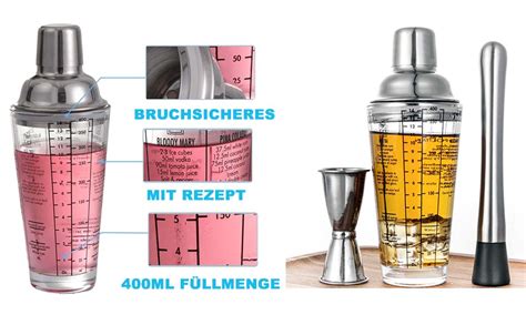 Cocktail Shaker Set Mit Rezepten Glas 400ml Bubble Tea Becher Cocktail