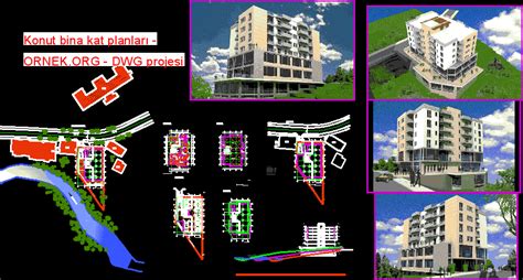 Konut Bina Kat Planlar Dwg Projesi Autocad Projeler