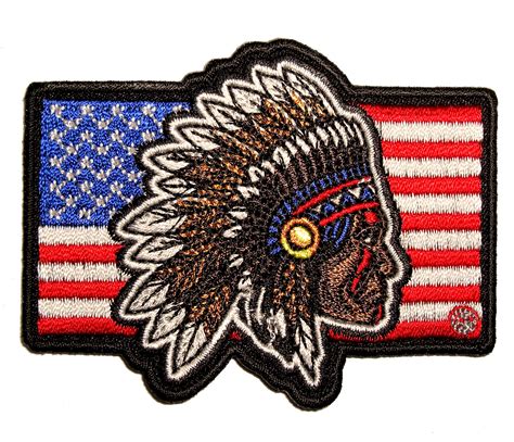 Patriotic Tribal Chief American Flag Embroidered Biker Patch Quality