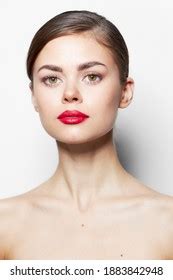 Elegant Woman Naked Shoulders Red Lips Stock Photo Shutterstock