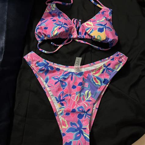 Pink And Blue Bikini Set Beachwear Depop