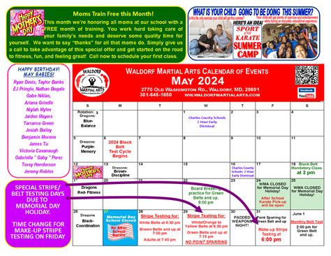 May 2024 Calendar of Events | Waldorf Maryland Martial Arts and Fitness