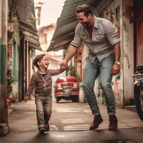 Premium Ai Image Father And Son Walking Together Happily