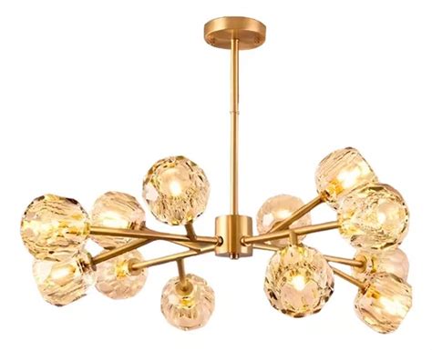 Lustre Dourado E Cristal 12 Globos Luxuoso Moderno Parcelamento Sem Juros