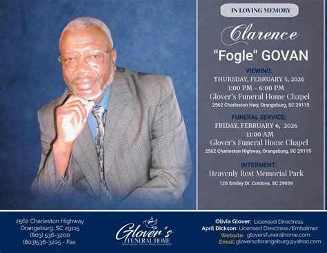 Glover's - Clarence”Fogle” Govan🕊️online condolences may be sent to the ...