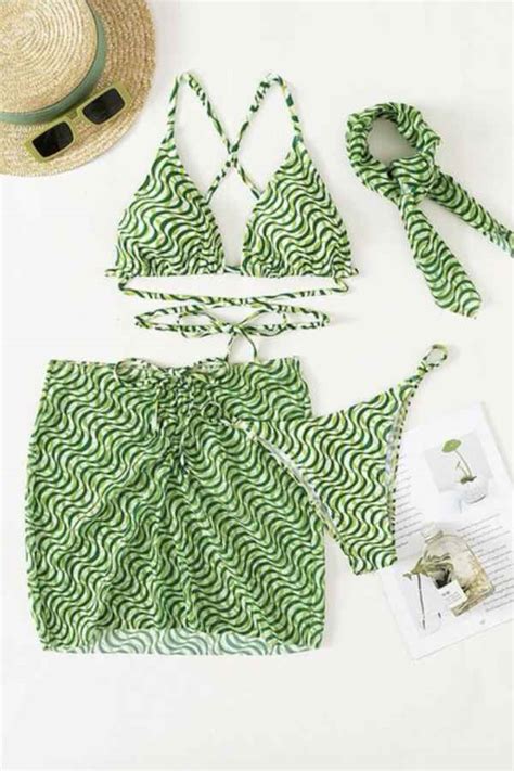 Sexy Printed Bikini Mesh Cover Up Piece Swimwear Set Reflex Garments