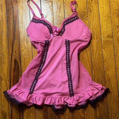 Pink And Black Mesh Lingerie Top With Lace Detailing Depop