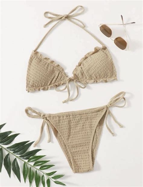 Scallop Trip Halter Bikini Swimsuit Women S Fashion Swimwear Bikinis Swimsuits On Carousell