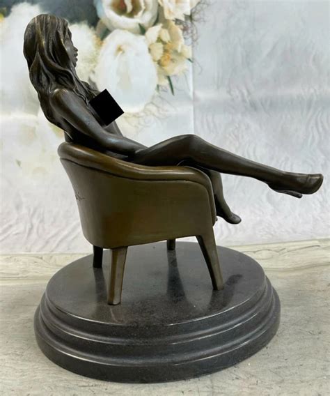 Art Deco Sculpture Sexy Naked Woman Erotic Nude Girl Bronze Statue