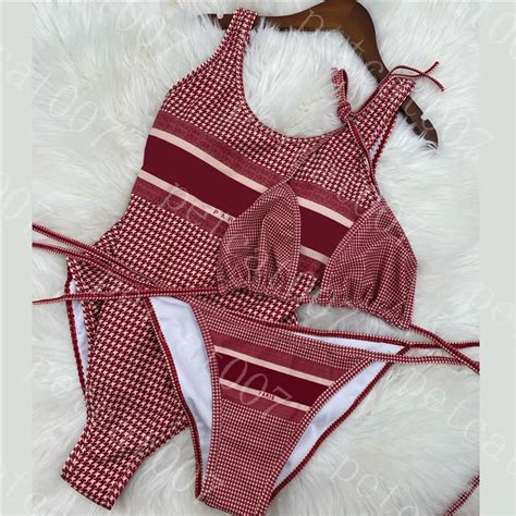 Red Plaid Bikini Beach Swimsuit Summer Latest Women Triangle Bikinis Textile Fashion Womens