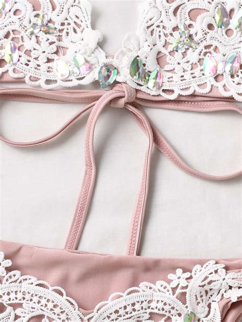 Conjunto De Bikini De Amarra O Lateral Em Tri Ngulo Apliques Shein Brasil