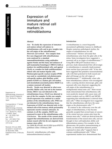 PDF Expression Of Immature And Mature Retinal Cell Markers In Retinoblastoma