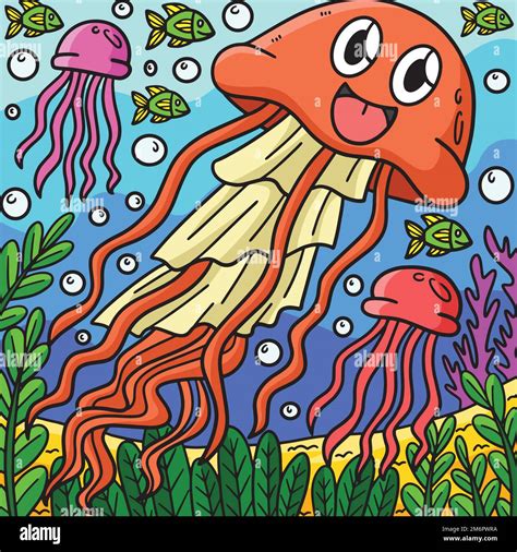 Jellyfish Marine Animal Colored Cartoon Stock Vector Image And Art Alamy