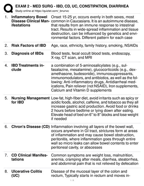 Exam Med Surg Ibd Cd Uc Constipation Diarrhea Study Online