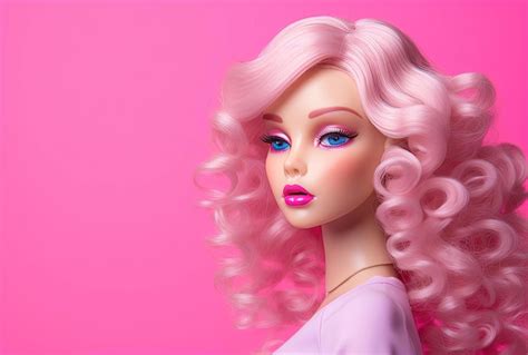Premium Photo A Photo Of A Blonde Haired Doll On A Pink Background In The Style Of Closeup