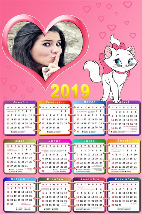 Montagem De Fotos Calendário Foto Moldura Calendário 2019 Gatinha