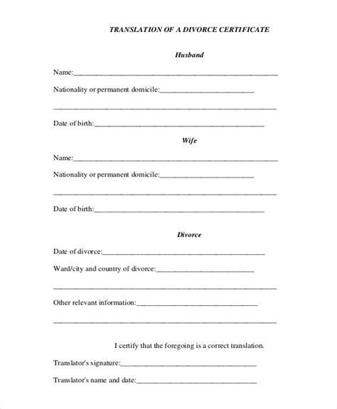 Divorce Certificate Translation Template