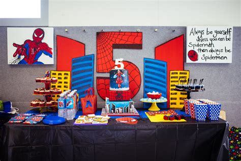 Spiderman Party Table 5th Birthday Party Superhero Spiderman Cake