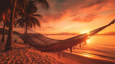 Premium AI Image | A hammock on a beach at sunset