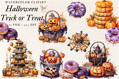 Halloween Trick Or Treat Watercolor Graphic By Blossomclipart