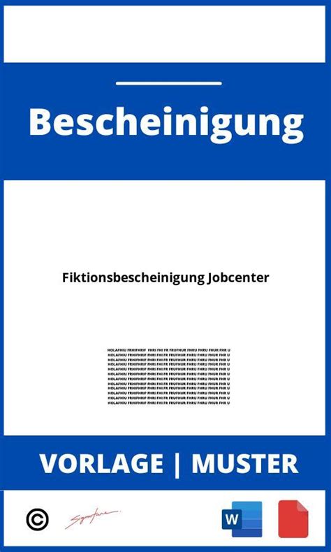 Fiktionsbescheinigung Jobcenter WORD PDF | Muster Vorlage